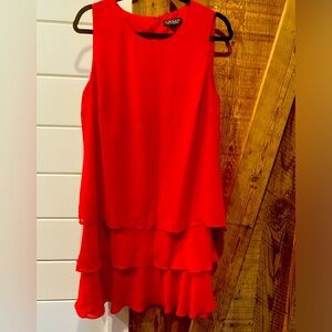 Ralph Lauren Beautiful Red Tiered MIDI Dress Size 14